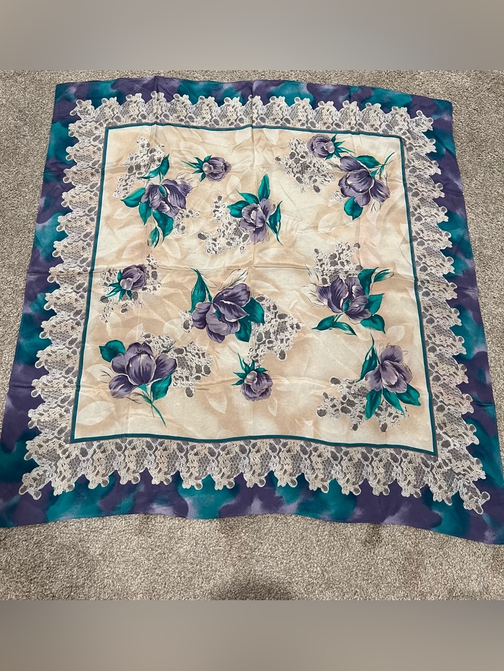 Vintage Specialty House Floral and Lace Silk Scarf